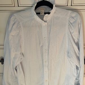 H & M Cotton Blend Ruffled Neck Shirt